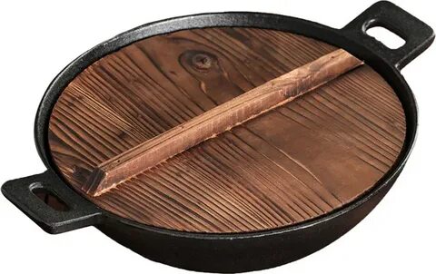 Казан чугунная с деревянный крышка S42-15л