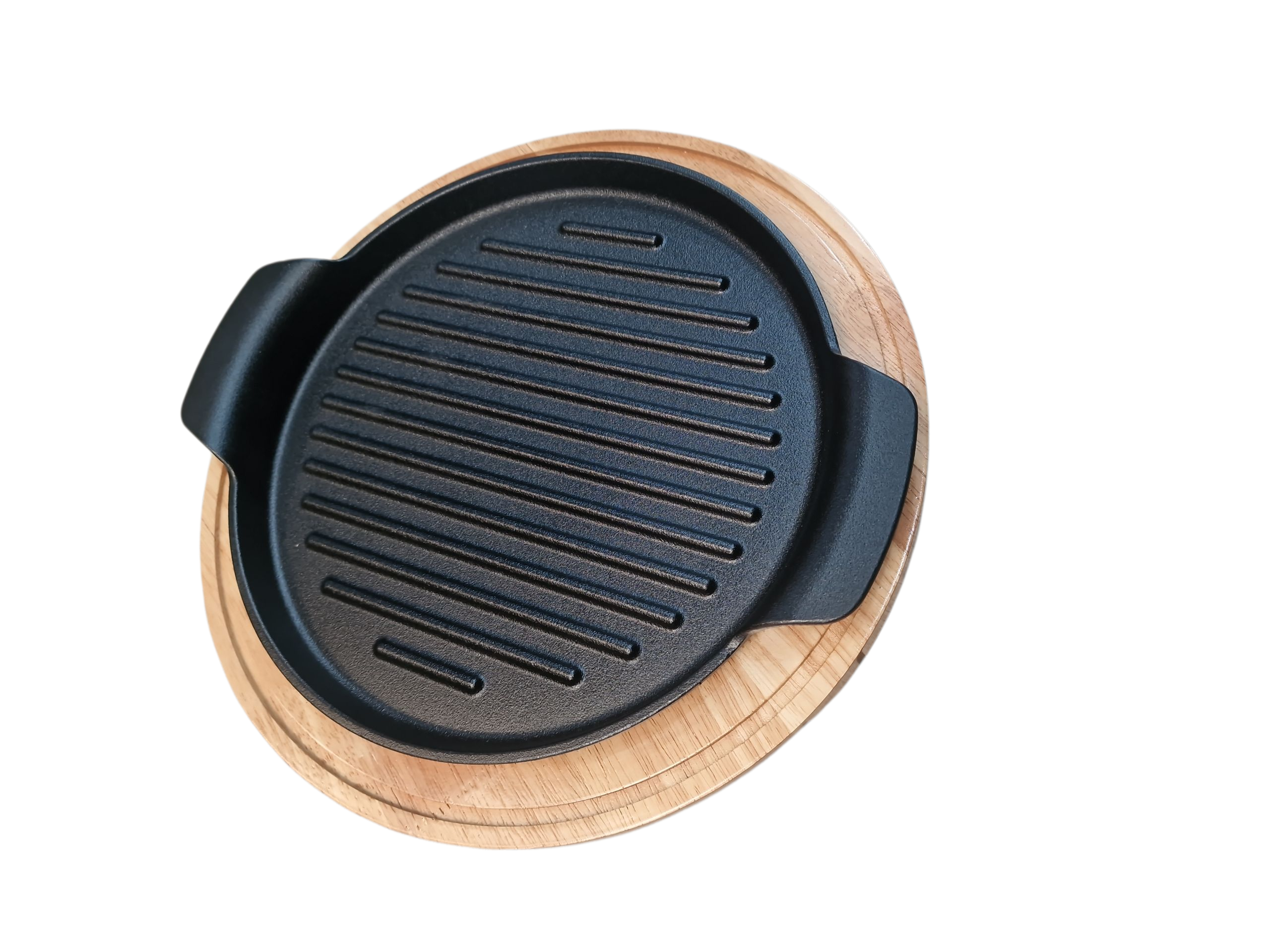 Сковородка-гриль чугунная с деревянные подставка 25см (DL2525)