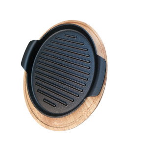 Сковородка-гриль чугунная с деревянные подставка 27см (DL2727)